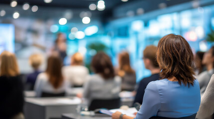 Background image of business seminar in bright conference room professional gathering corporate meeting educational event training session modern venue with copy space