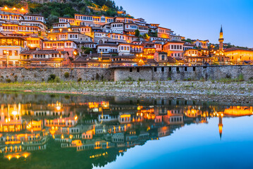 Old houses of Berat, historic city in Albania - Balkans country, world heritage.