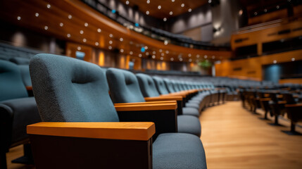 Conference hall interior view auditorium space seminar venue meeting room professional gathering area business event location corporate setting with copy space