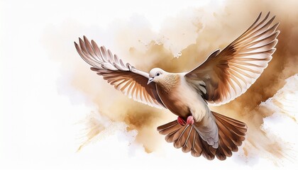Obraz premium Dove Beige In Flight Illustration Digital Watercolor For Printing And Web