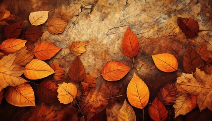 Grunge Artistic Background With Autumn Leaves Perfect Vintage Fall Texture