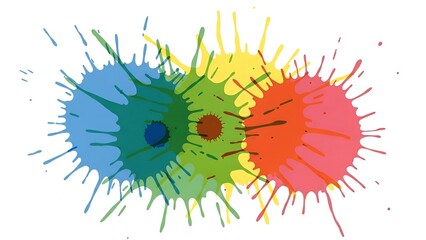 Abstract Colorful Paint Splashes in Blue Green Yellow Red on White Background