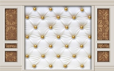 Obraz premium Luxurious white tufted fabric with golden accents, elegant and rich interior design element.