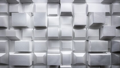 White Wall Background With Squares Structure In 3D Effect