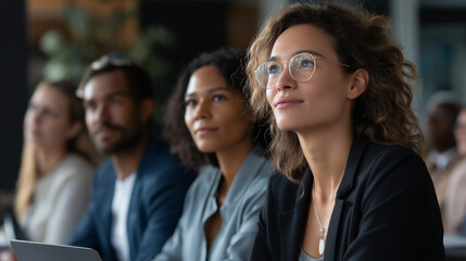 Group of multi ethnic faceless business people in seminar diverse professional gathering corporate training business education workshop event with copy space