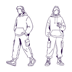 Streetwear Style with Headphones – Youth Line Art Portrait
