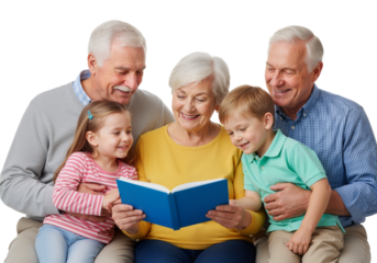Three Grandparents Reading to Two Children – Heartwarming Moment of Shared Stories and Family Love

