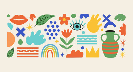 Abstract Botanical Shapes and Graphic Elements Colorful Contemporary Design