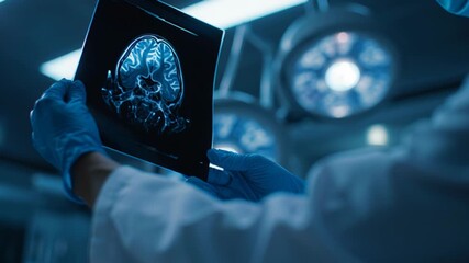 4k video of a doctor examining a brain scan. Concept of neurology. - Powered by Adobe