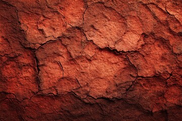 A close-up view of rich, red soil featuring intricate cracks and scratches, showcasing the natural texture and earthy tones that evoke a sense of warmth and rugged beauty.
