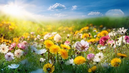 Obraz premium Blumenwiese Hintergrund Panorama Sommerblumen