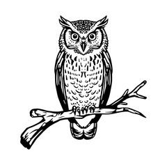 Obraz premium Wise owl perched on a tree branch, symbolizing knowledge and intuition.
