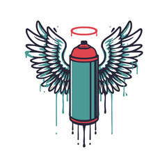 Winged spray can with halo symbolizes creative expression and urban art freedom