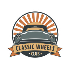 Retro car emblem for classic wheels club vintage auto enthusiasts