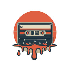 Retro cassette tape melting with vibrant vintage style and artistic flair