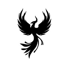 Majestic phoenix silhouette soaring with wings spread, representing rebirth and strength