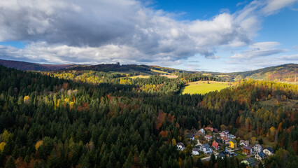 erial view of Krynica-Zdrój, Poland – autumn mountain town surrounded by forests