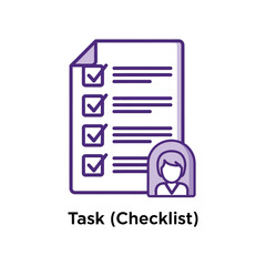 Checklist with completed tasks and female figure represents successful project management and organization in a modern business setting.