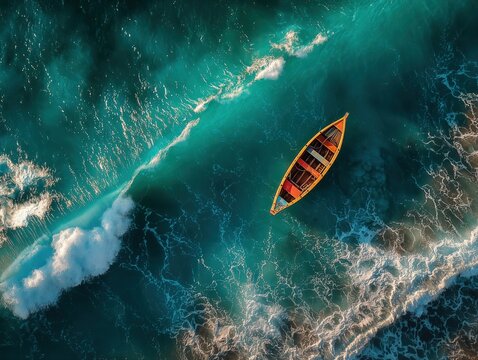 aerial view of a boat on turquoise ocean waves