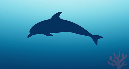 Obraz premium minimalist silhouette of a dolphin jumping on blue background