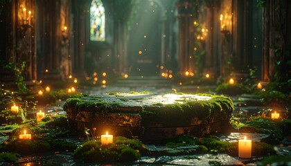 Obraz premium Enchanted stone altar bathed in candlelight