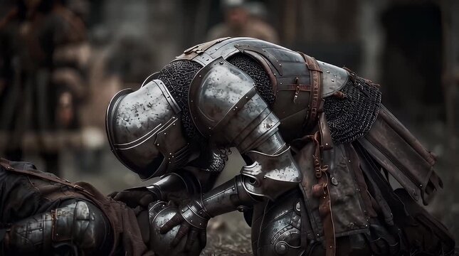 Medieval Knight Mourning Fallen Comrade in Battle Scene with ai generated