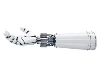 Isolated Robot Hand , White cyborg robotic hand pointing his finger 