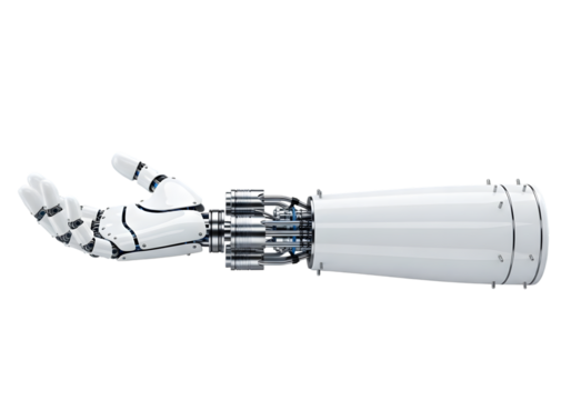 Isolated Robot Hand , White cyborg robotic hand pointing his finger 