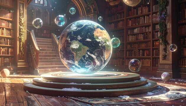 Enchanted library hosts a celestial globe display
