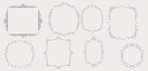 Intricate, whimsical hand-drawn frames in varying shapes and styles, perfect for scrapbooking,  element,  background