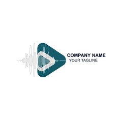 Abstract sound wave integrated into a media play button icon.