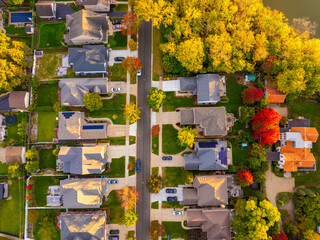  Drone Aerial View of Elmhurst Illinois Neighborhood – Top-Down Residential Streets and Green Spaces