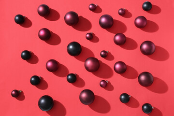 Beautiful composition with Christmas balls on red background