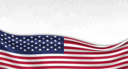 Waving US Flag Border Footer Vector - Realistic Patriotic Design with Transparent Background