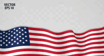 Waving US Flag Border Footer Vector - Realistic Patriotic Design with Transparent Background