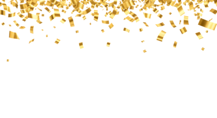 Isolated falling golden confetti ,  Falling shiny golden confetti isolated on transparent background. Bright festive tinsel of gold color. 