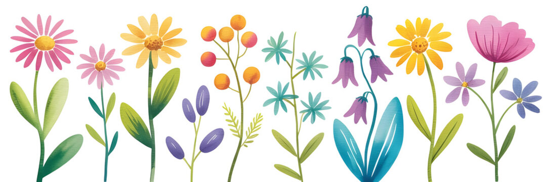 Watercolor painting. Colorful flower bouquet illustration with watercolor touch. Colorful flowers vector frame background.