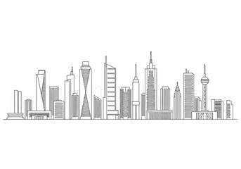 Naklejka premium Line Art Skyline Minimalist Cityscape Illustration of Modern Architecture
