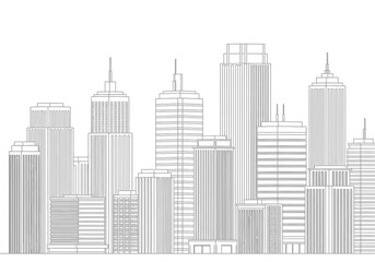 Urban Architecture Detailed Line Art of a City Skyline with Skyscrapers