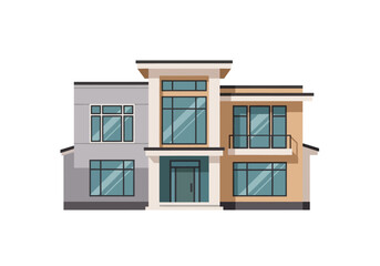 Modern Two-Story House with Large Windows Architectural Design Illustration