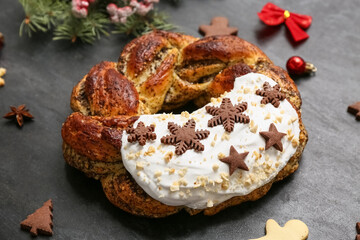 Tasty Christmas pastry wreath, cookies and decor