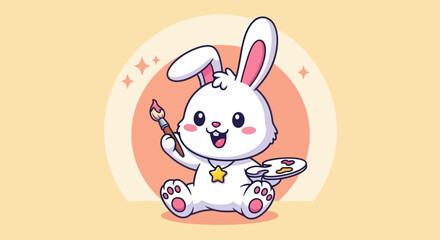 Cartoon bunny holding paintbrush and palette in a whimsical illustration