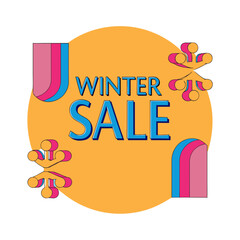 A vibrant winter sale advertisement featuring a retro design with bold typography and playful snowflake accents, set against a clean, , perfect for seasonal promotions
