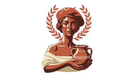 Artistic Woman with Beret and Clay Pot, Laurel Wreath