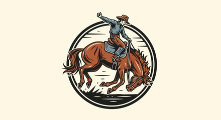 Cowboy Riding Bucking Horse with Thumbs Up Gesture