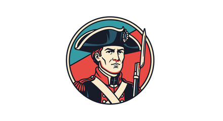 Vintage American Revolutionary War Soldier with Musket Emblem
