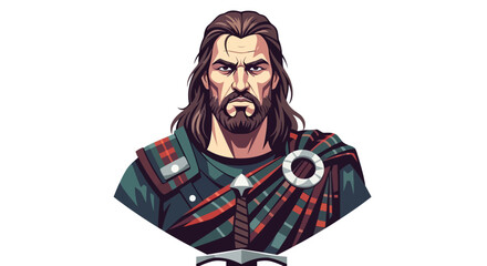 Stern Scottish Warrior with Plaid Shawl and Sword Hilt Detail
