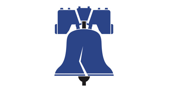Stylized Blue Liberty Bell Illustration with Crack and Support Structure