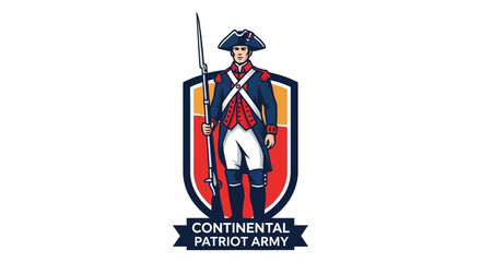 Continental Patriot Army Soldier Holding Musket in Uniform, Emblem Design