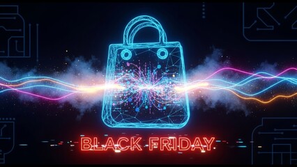 Futuristic visualization of high-speed data flow and digital commerce activities for Black Friday and Cyber Monday sales. Concept for retail technology, fast online shopping, network connection